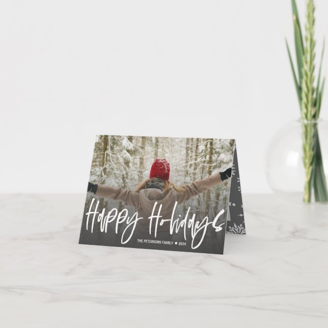 Modern Happy Holidays Script 1 Photo Christmas Holiday Card (Front)