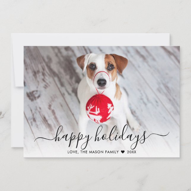 Modern Happy Holidays Script 2 Photo Christmas Holiday Card (Front)