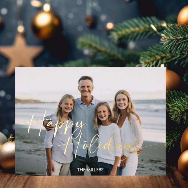 Modern Happy Holidays Script Minimal 1 Photo Foil Holiday Card (Modern Happy Holidays Script Minimal 1 Photo Foil Holiday Card)