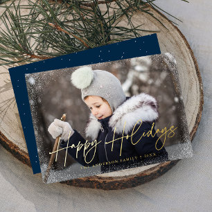 Modern Happy Holidays Script Photo Foil Holiday Card