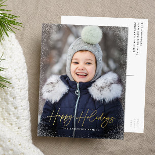Modern Happy Holidays Script Photo Foil Holiday Postcard