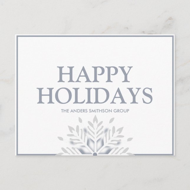 Modern Happy Holidays Snowflake Business White Postcard (Front)