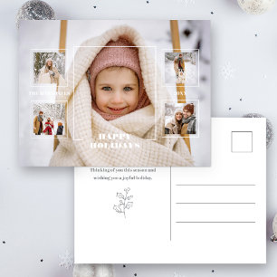 Modern Happy Holidays Thin Line Border 5-Photo Postcard