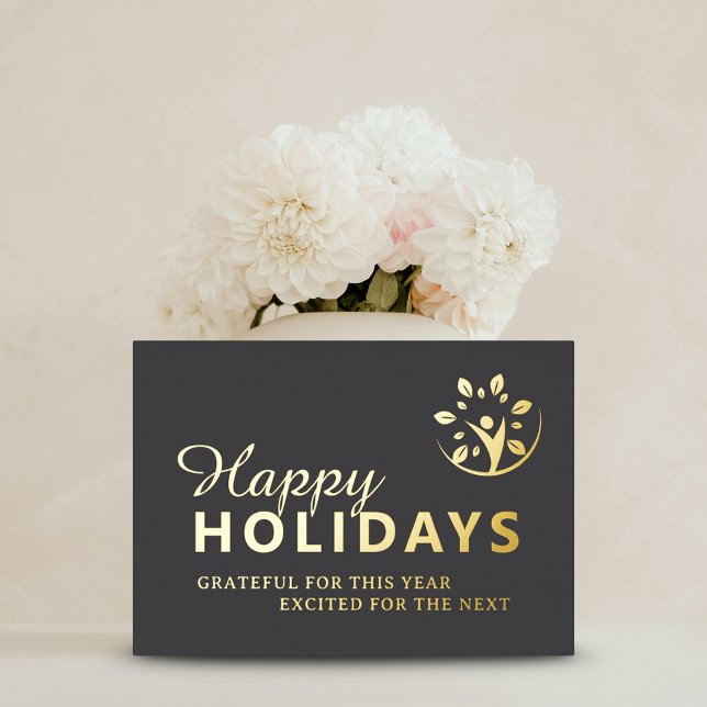 Modern Happy holidays with logo business gold Foil Holiday Card (Modern Happy holidays with logo business gold Foil Holiday Card)