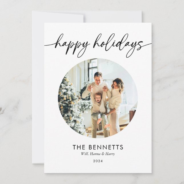 Modern Happy Holidays Year In Review Holiday Card (Front)