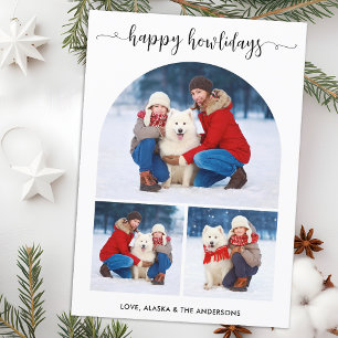 Modern Happy Howlidays Christmas Dog Arch 3 Photo Holiday Card