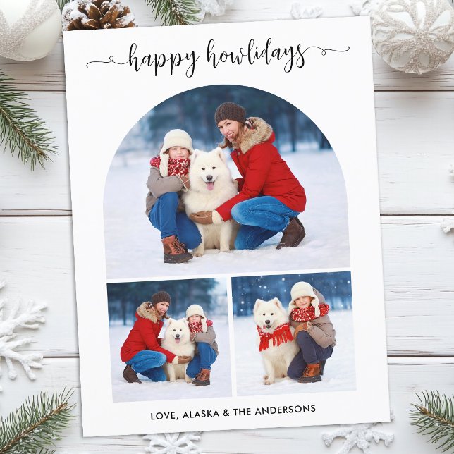 Modern Happy Howlidays Christmas Dog Arch 3 Photo Holiday Postcard (Creator Uploaded)