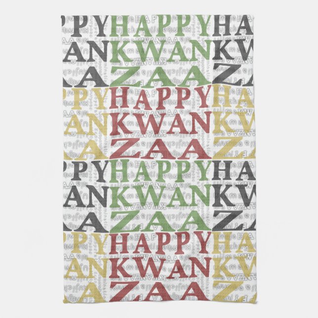 Modern Happy Kwanzaa Tea Towel (Vertical)