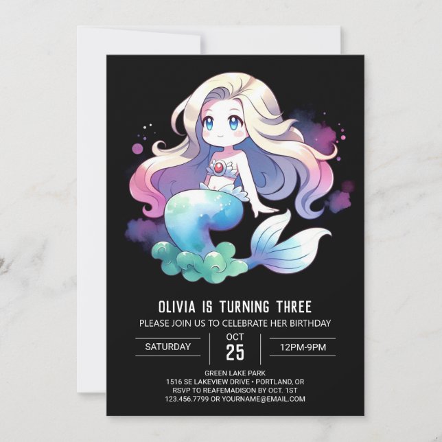 Modern Happy Mermaid Birthday Invitation (Front)
