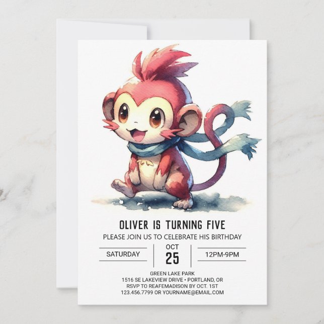 Modern Happy Monkey Birthday Invitation (Front)