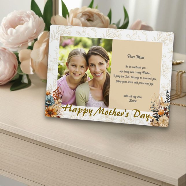 Modern Happy Mothers Day Beige Floral Plaque (Creator Uploaded)