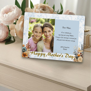Modern Happy Mothers Day Blue Floral Plaque