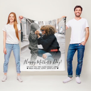 Modern Happy Mother's Day Custom Message Photo Fleece Blanket