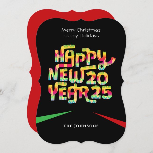 Modern Happy New Year 2025 Colourful Personalised Holiday Card (Front/Back)