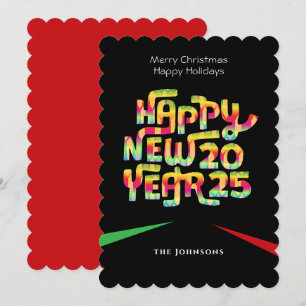 Modern Happy New Year 2025 Colourful Personalised Holiday Card