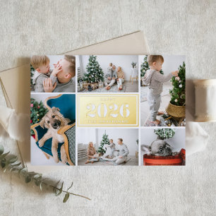 Modern Happy New Year 2025 Photo Collage Foil Holiday Card