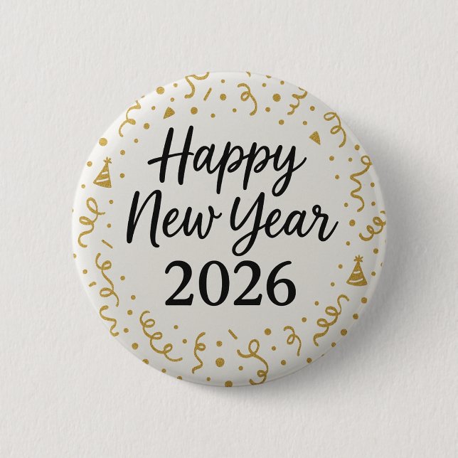 Modern Happy New year 2026 Gold Confetti  6 Cm Round Badge (Front)