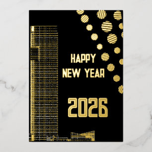 Modern happy New Year 2026 urban Foil Holiday Card