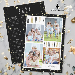 Modern Happy New Year 4 Photos 2024 Calendar Holiday Card