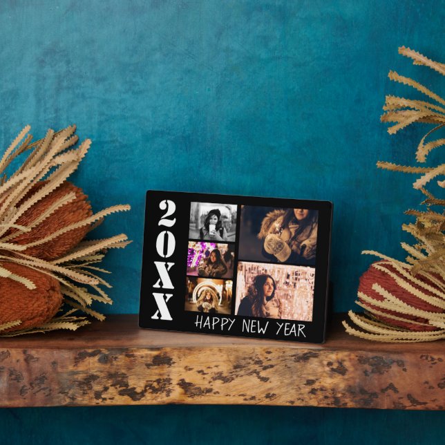 Modern Happy New Year 5 Photo Collage Plaque (Side)