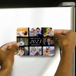 Modern Happy New Year 8 Photo Collage Magnet
