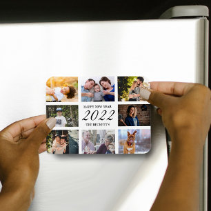 Modern Happy New Year 8 Photo Collage Magnet
