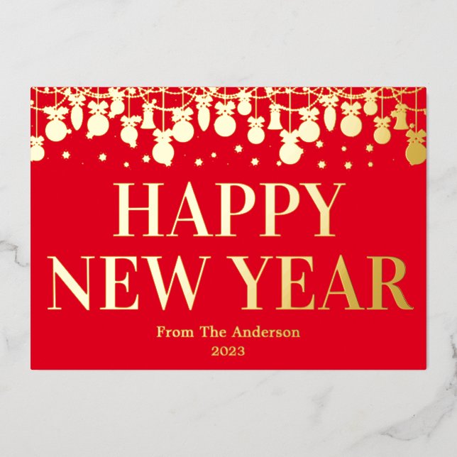 Modern Happy New Year Business Foil Holiday Card (Front)