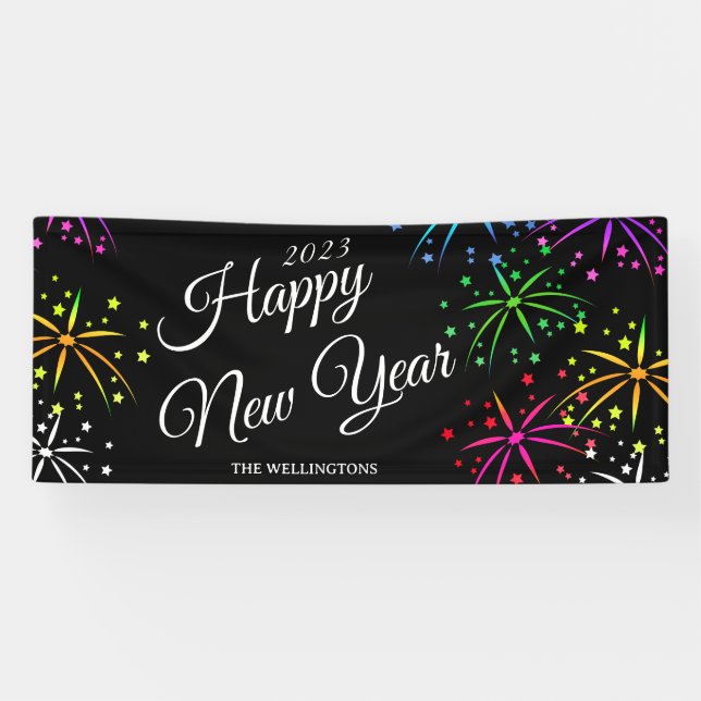 Modern Happy new year colourful fireworks party Banner (Horizontal)