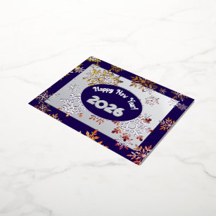 Modern happy new year, colourful snowflakes crysta foil holiday postcard