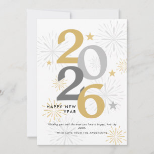 Modern Happy New Year Fireworks & Photo Holiday Card