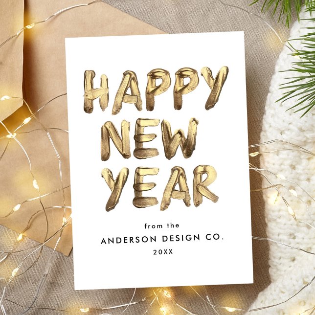 Modern Happy New Year Gold Lettered Non-Photo Holiday Card (Creator Uploaded)