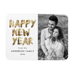 Modern Happy New Year Gold Lettered Photo Magnet