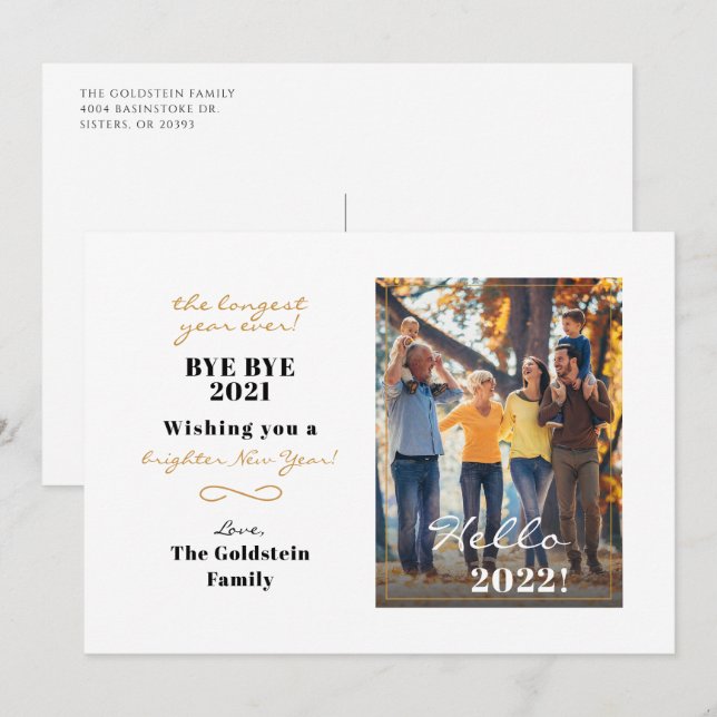 Modern Happy New Year Hand Lettered Family Photo Holiday Card (Front/Back)