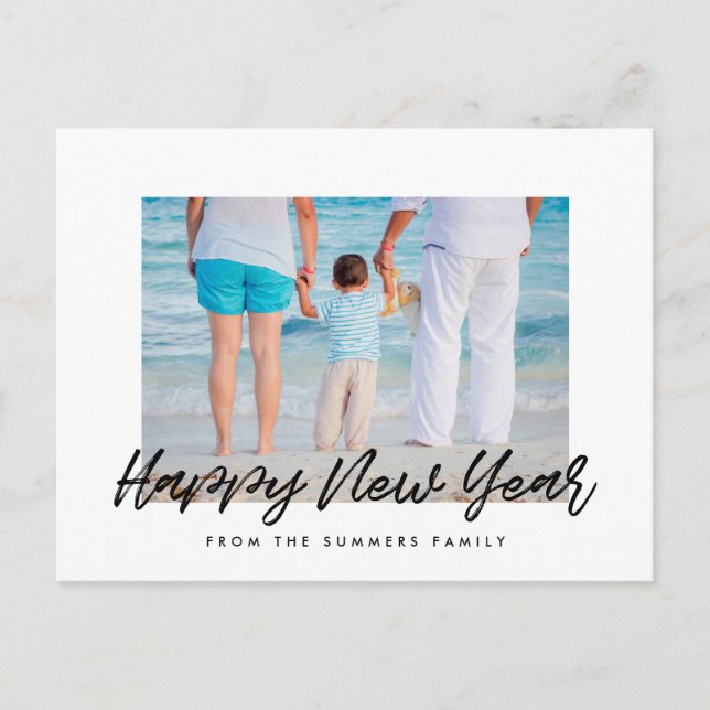 Modern Happy New Year holiday family photo Postcard (Front)