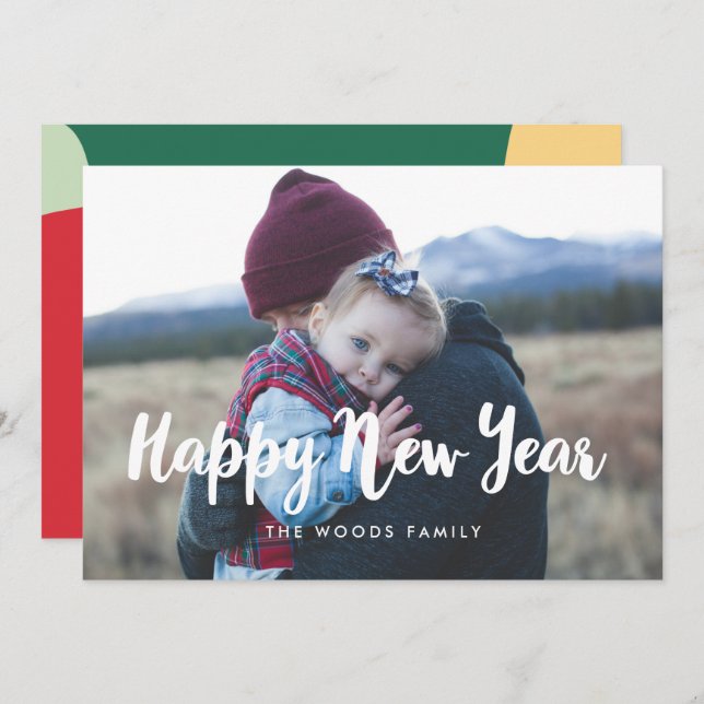 Modern Happy New Year Holiday photo card (Front/Back)
