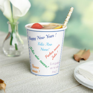 Modern Happy new year Party in different languages Paper Cups