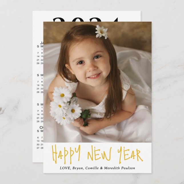 Modern Happy New Year Photo 2024 Calendar Holiday Card (Front/Back)