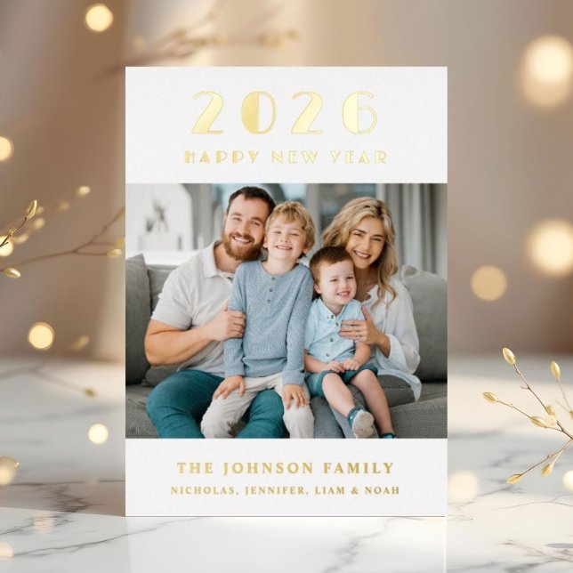 Modern Happy New Year Photo Gold Foil Holiday Card (Modern Happy New Year Photo Gold Foil Holiday Card)