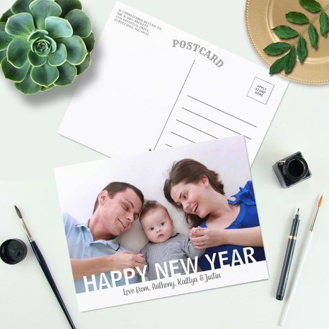 Modern Happy New Year Photo Holiday Postcard (Creator Uploaded)
