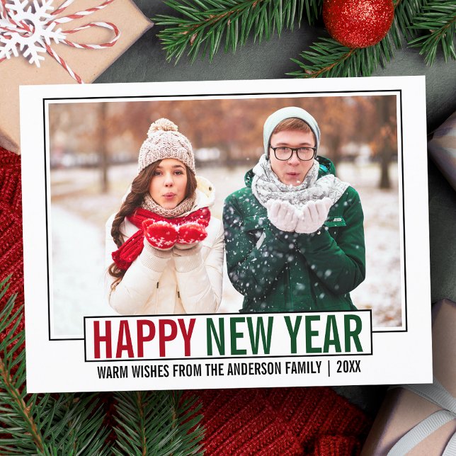Modern Happy New Year Photo Postcard (Customize to change your personalized text size or text style.)