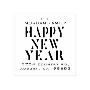 Modern Happy New Year Return Address Stamp