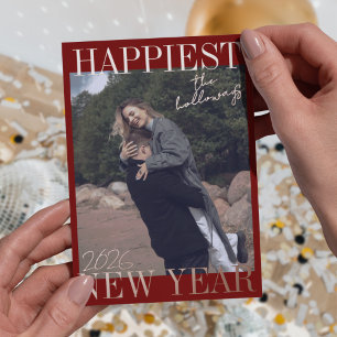 Modern Happy New Year Simple One Photo Foil Holiday Card