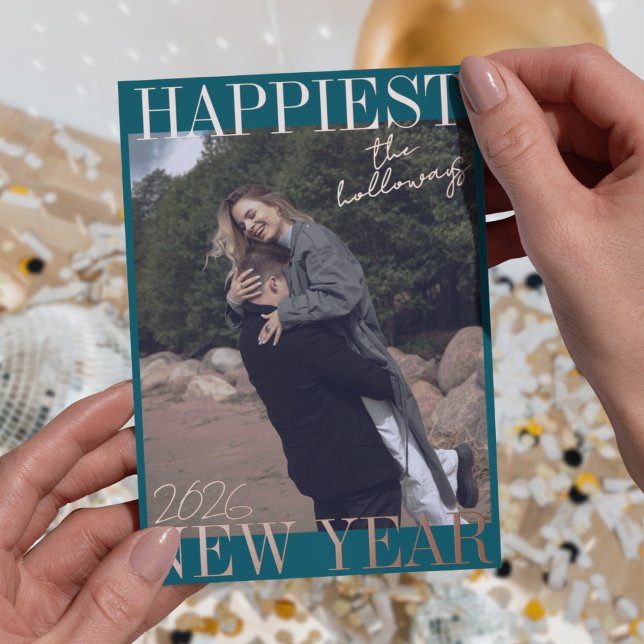 Modern Happy New Year Simple One Photo Foil Holiday Card (Send greetings ahead of the new year with this Modern Happy New Year Simple One Photo Foil Card!)