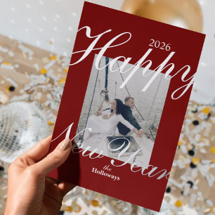 Modern Happy New Year Simple One Photo Foil Holiday Card
