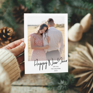 Modern Happy New Year Simple Script Photo Holiday Card