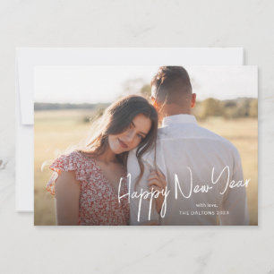 Modern Happy New Year Simple Script Photo Holiday Card
