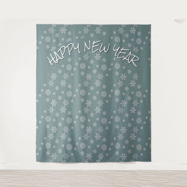 Modern HAPPY NEW YEAR Snowflake Tapestry (Front)