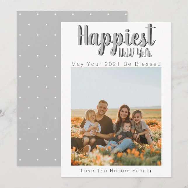 Modern Happy New Year Upload My Family Photo Holiday Card (Front/Back)