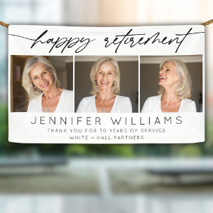 Modern Happy Retirement Elegant Script 3 Photo  Banner