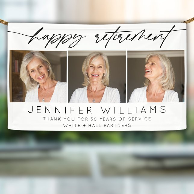 Modern Happy Retirement Elegant Script 3 Photo  Banner (Creator Uploaded)